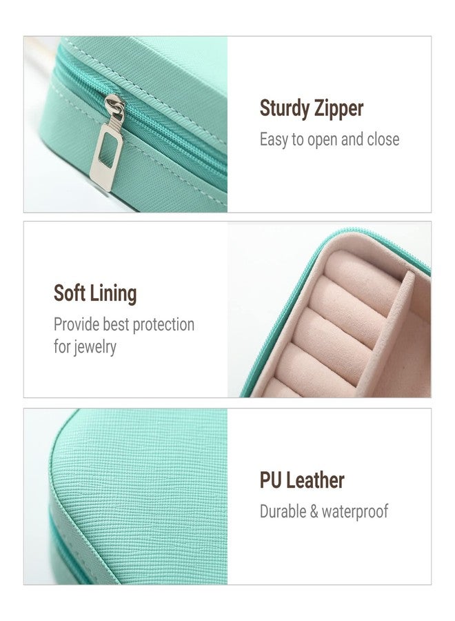 CASEGRACE Faux Leather Travel Jewelry Case, Small Jewelry Box Portable Jewelry Travel Organizer Display Storage Case For Rings Earring Necklace Bracelet, Gift For Women Girls, Blue - Image 2