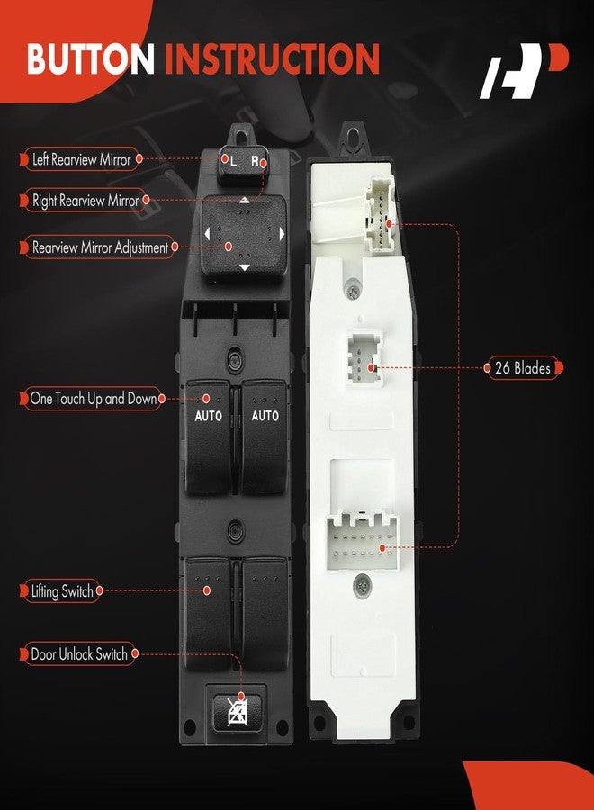 أ-بريميوم مفتاح نافذة كهربائية رئيسي من A-Premium متوافق مع مازدا CX-9 موديلات 2007، 2008، 2009، 2010، جهة السائق الأمامية اليسرى - Image 4