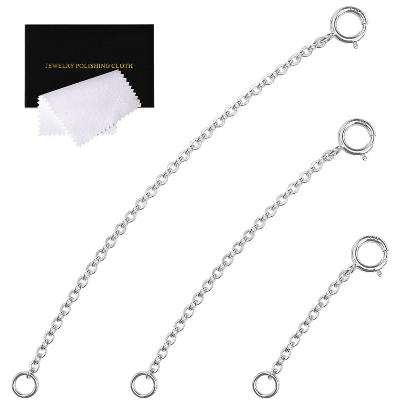 VANBARIS 3 Pcs 925 Sterling Silver Necklace Extender Silver Chain Extenders for Necklaces Bracelet Bracelet Anklet Jewelry Extension for Women, 3 Piece Set (1, 2, 3 Inches) - Image 1