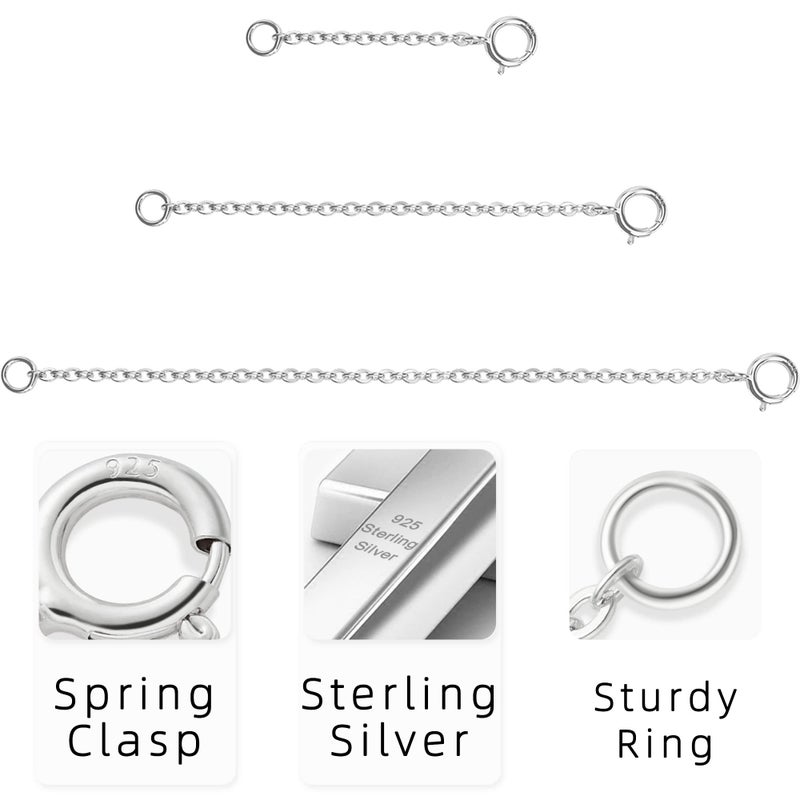 VANBARIS 3 Pcs 925 Sterling Silver Necklace Extender Silver Chain Extenders for Necklaces Bracelet Bracelet Anklet Jewelry Extension for Women, 3 Piece Set (1, 2, 3 Inches) - Image 4
