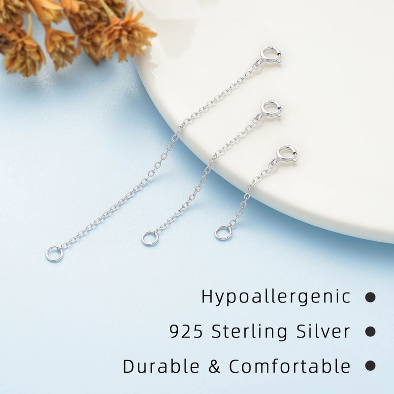VANBARIS 3 Pcs 925 Sterling Silver Necklace Extender Silver Chain Extenders for Necklaces Bracelet Bracelet Anklet Jewelry Extension for Women, 3 Piece Set (1, 2, 3 Inches) - Image 5