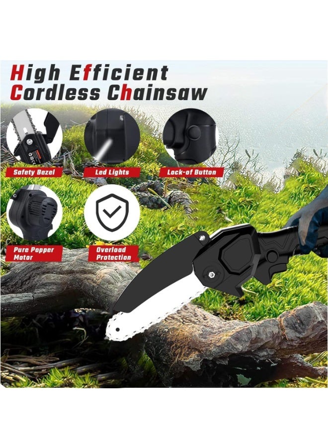 ALongDeng 6 inch Mini Chainsaw Cordless Handheld Electric Chainsaw One-Hand Portable Electric Saw for Tree Trimming Branch Wood Cutting Gardening - Image 2