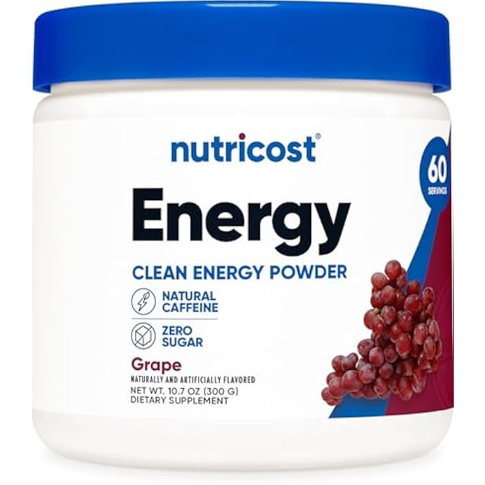 Nutricost Energy Drink Powder (Grape) (60 Servings) - Pre Workout Supplement with Natural Flavors - Non-GMO, Gluten-Free - Image 1