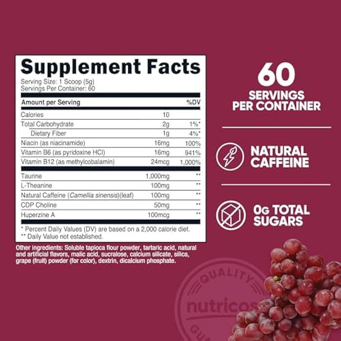 Nutricost Energy Drink Powder (Grape) (60 Servings) - Pre Workout Supplement with Natural Flavors - Non-GMO, Gluten-Free - Image 2