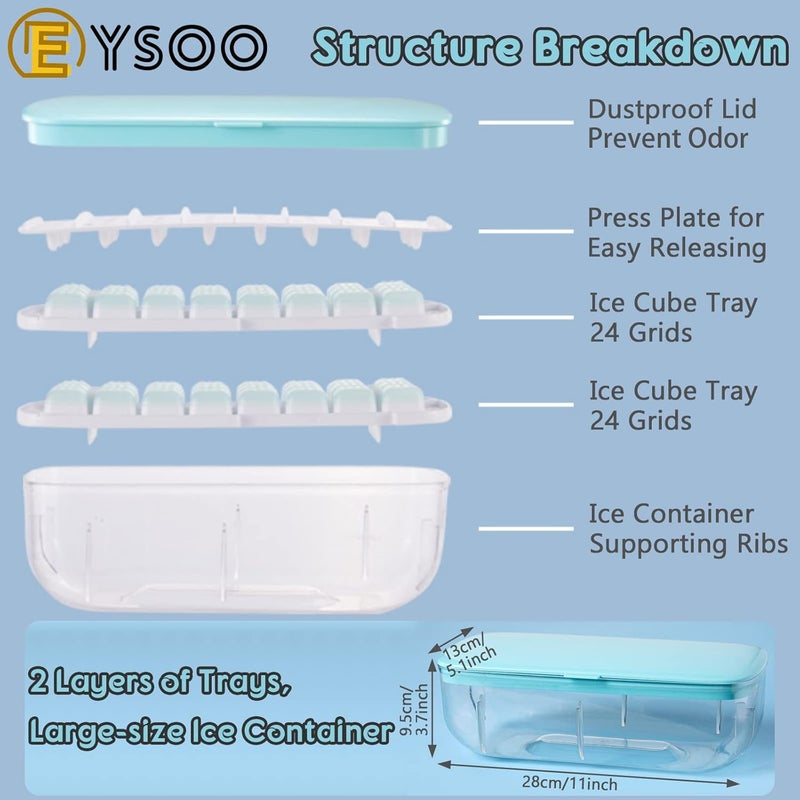 EYSOO Ice Cube Tray with Lid 48 Grids Easy-release Ice Cube Molds for Freezer BPA Free Ice Cubes Maker Ice Tray with Bin for Beverage Coffee Fruit Yogurt (Blue) - Image 3
