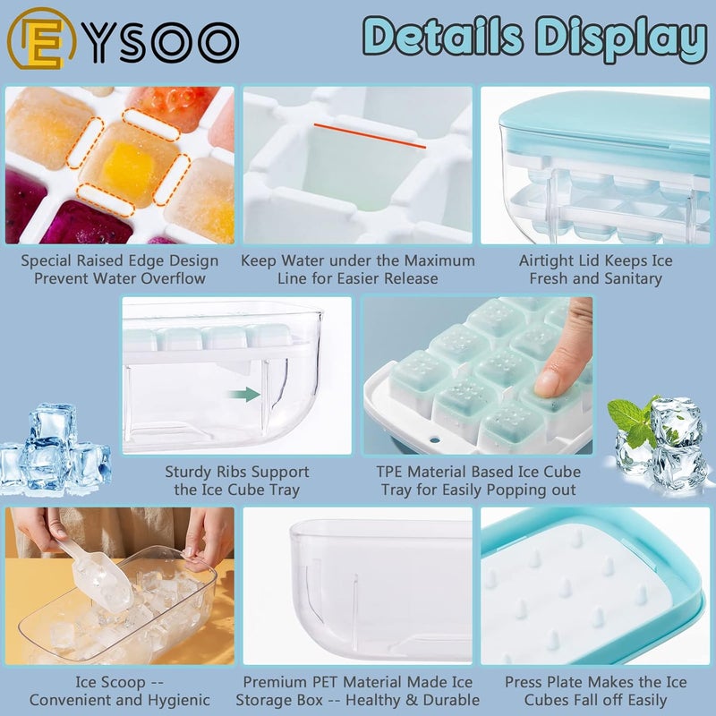 EYSOO Ice Cube Tray with Lid 48 Grids Easy-release Ice Cube Molds for Freezer BPA Free Ice Cubes Maker Ice Tray with Bin for Beverage Coffee Fruit Yogurt (Blue) - Image 5
