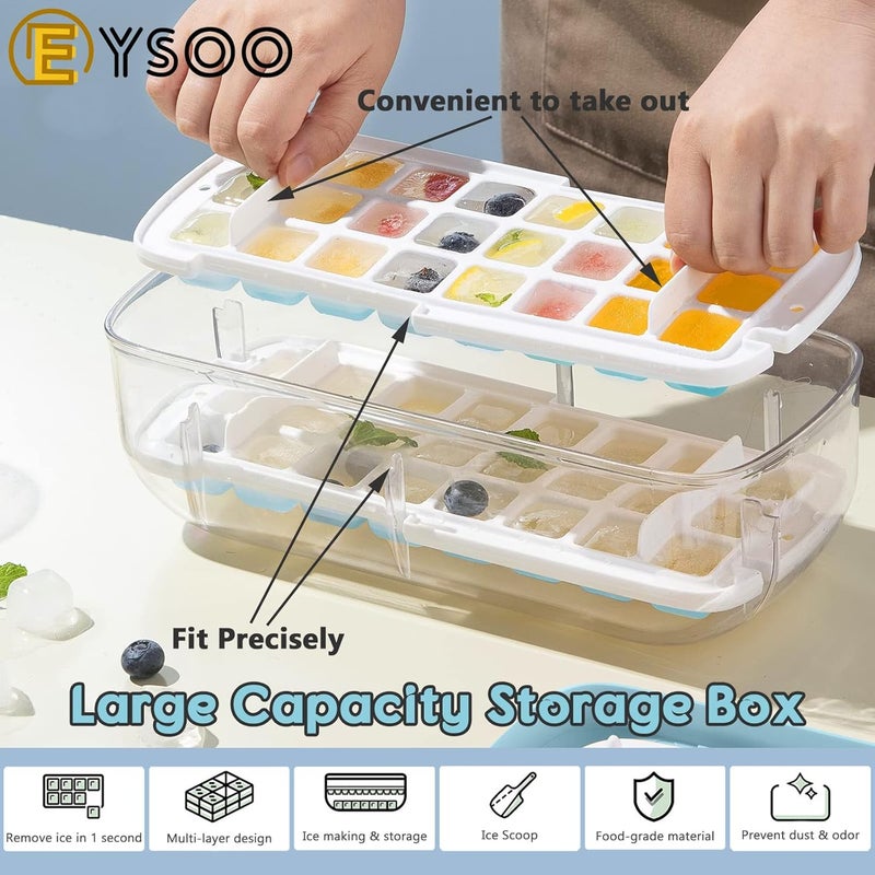 EYSOO Ice Cube Tray with Lid 48 Grids Easy-release Ice Cube Molds for Freezer BPA Free Ice Cubes Maker Ice Tray with Bin for Beverage Coffee Fruit Yogurt (Blue) - Image 4