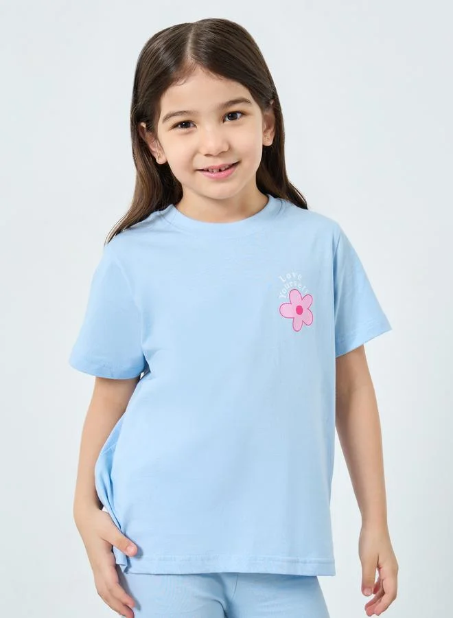 Styli Styli Girls Blue Cotton T-Shirt and Pyjama Set
