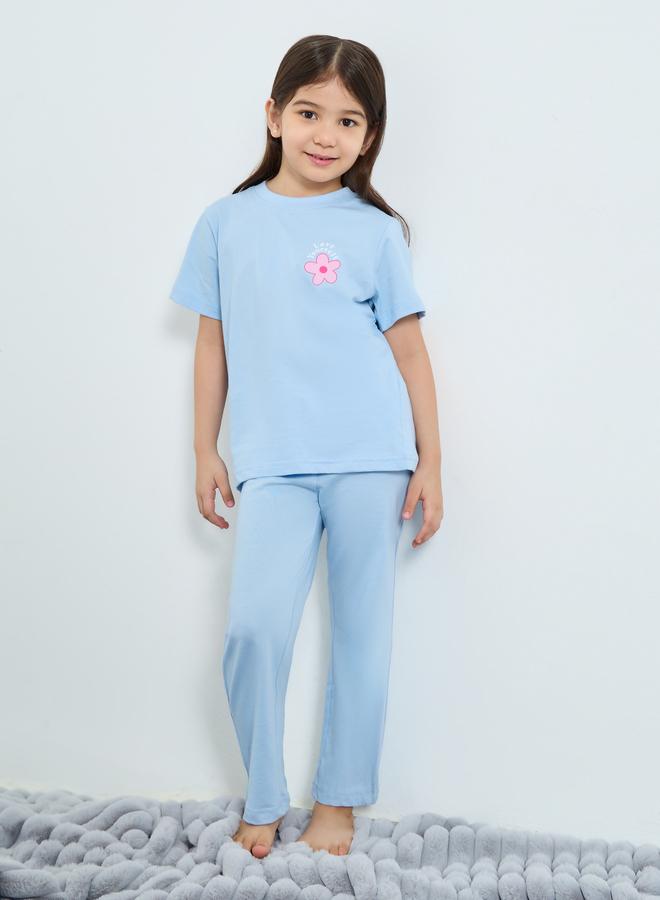 Styli Girls Blue Cotton T-Shirt and Pyjama Set - Image 1