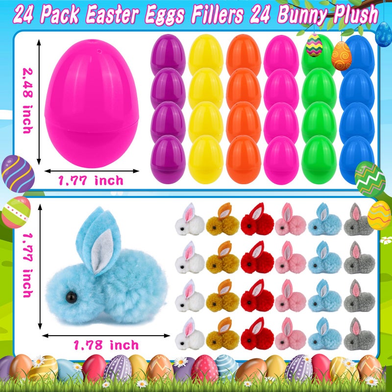 Grastfu 24 Pack Easter Eggs Fillers with Mini Bunny Plush Basket Stuffers with Toys Inside Bunny Mini Stuffed Animal, Easter Eggs Hunts Party Favors Surprise for Kids Toddlers Boys Girls - Image 2