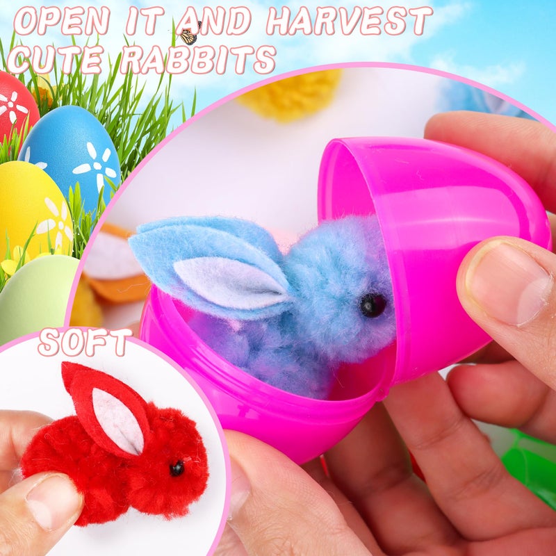 Grastfu 24 Pack Easter Eggs Fillers with Mini Bunny Plush Basket Stuffers with Toys Inside Bunny Mini Stuffed Animal, Easter Eggs Hunts Party Favors Surprise for Kids Toddlers Boys Girls - Image 4