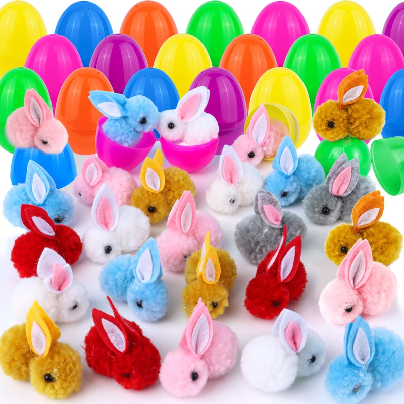 Grastfu 24 Pack Easter Eggs Fillers with Mini Bunny Plush Basket Stuffers with Toys Inside Bunny Mini Stuffed Animal, Easter Eggs Hunts Party Favors Surprise for Kids Toddlers Boys Girls - Image 1