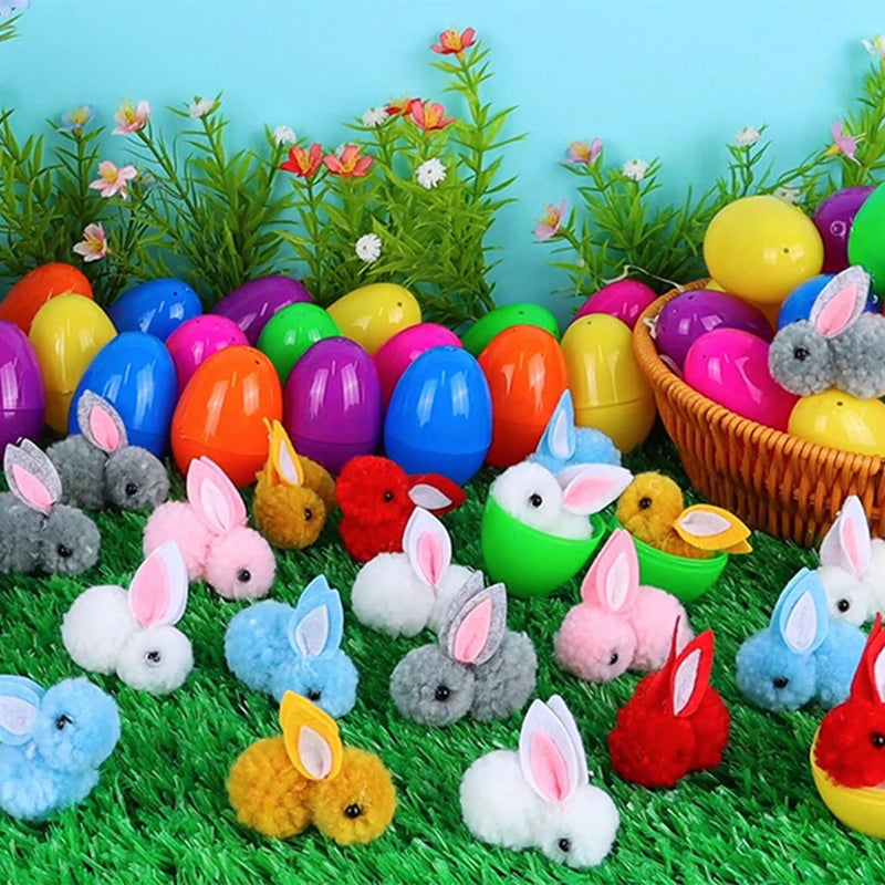 Grastfu 24 Pack Easter Eggs Fillers with Mini Bunny Plush Basket Stuffers with Toys Inside Bunny Mini Stuffed Animal, Easter Eggs Hunts Party Favors Surprise for Kids Toddlers Boys Girls - Image 3