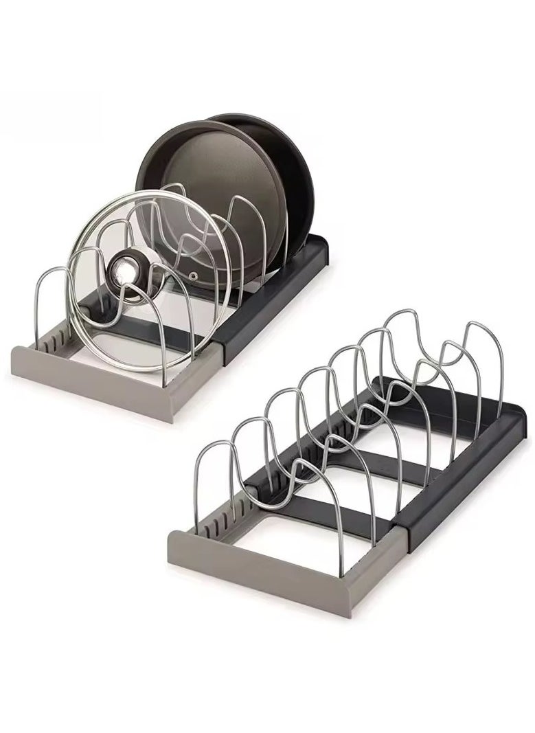 VIO Pan Pot Lid Rack Organizer Kitchen 7 Tier Adjustable Rack with Steel Holders 2 DIY Methods for Kitchen Cabinet Countertop Cupboard Hanging Storage Shelf Drying Cookware Shelf Expandable Up To 22 Inches  - Image 2