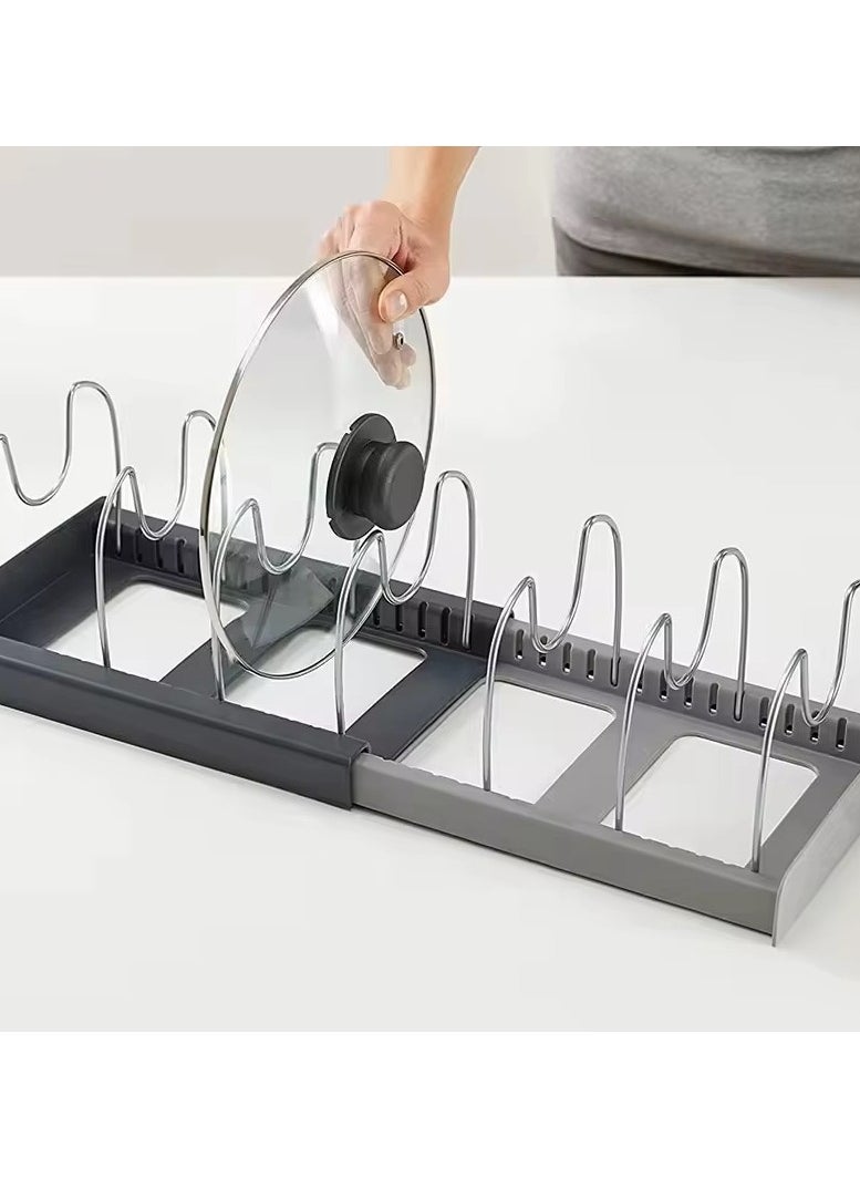 VIO Pan Pot Lid Rack Organizer Kitchen 7 Tier Adjustable Rack with Steel Holders 2 DIY Methods for Kitchen Cabinet Countertop Cupboard Hanging Storage Shelf Drying Cookware Shelf Expandable Up To 22 Inches  - Image 3