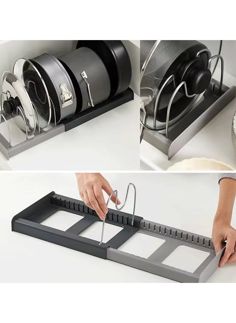 VIO Pan Pot Lid Rack Organizer Kitchen 7 Tier Adjustable Rack with Steel Holders 2 DIY Methods for Kitchen Cabinet Countertop Cupboard Hanging Storage Shelf Drying Cookware Shelf Expandable Up To 22 Inches  - Image 5