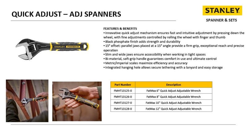Stanley STANLEY FMHT131250 FATMAX Quick Adjust Adjustable Wrench 6 inch  - Image 5