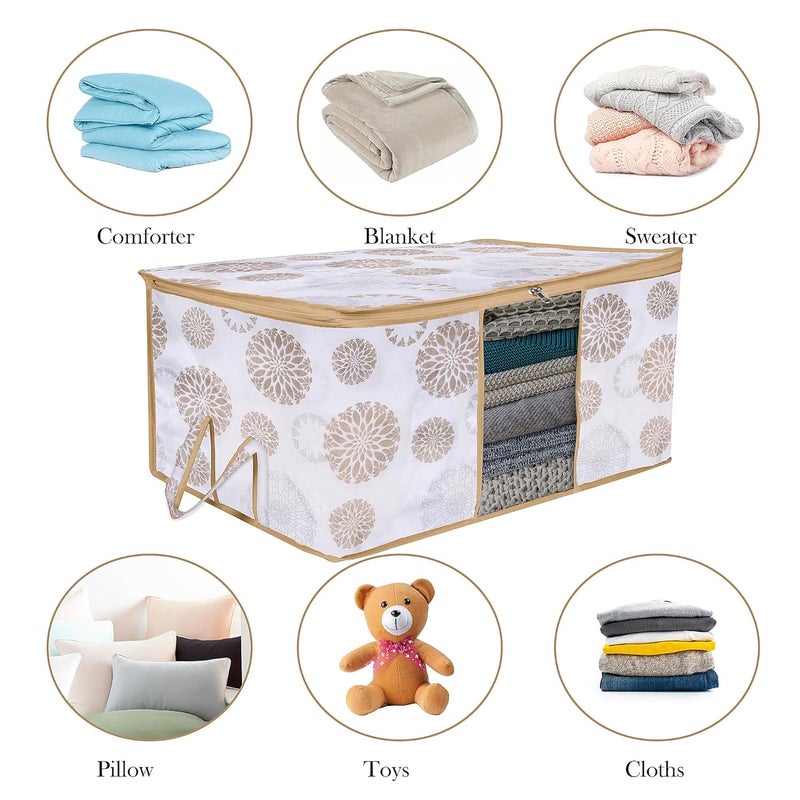 Kuber Industries Kuber Industries Pack of 6 Underbed Storage Bag Clothes Storage Organizer Visible Window Wardrobe Bag Closet Organization with Handle Zipper Clothes Bag GolaPrint White  - Image 5