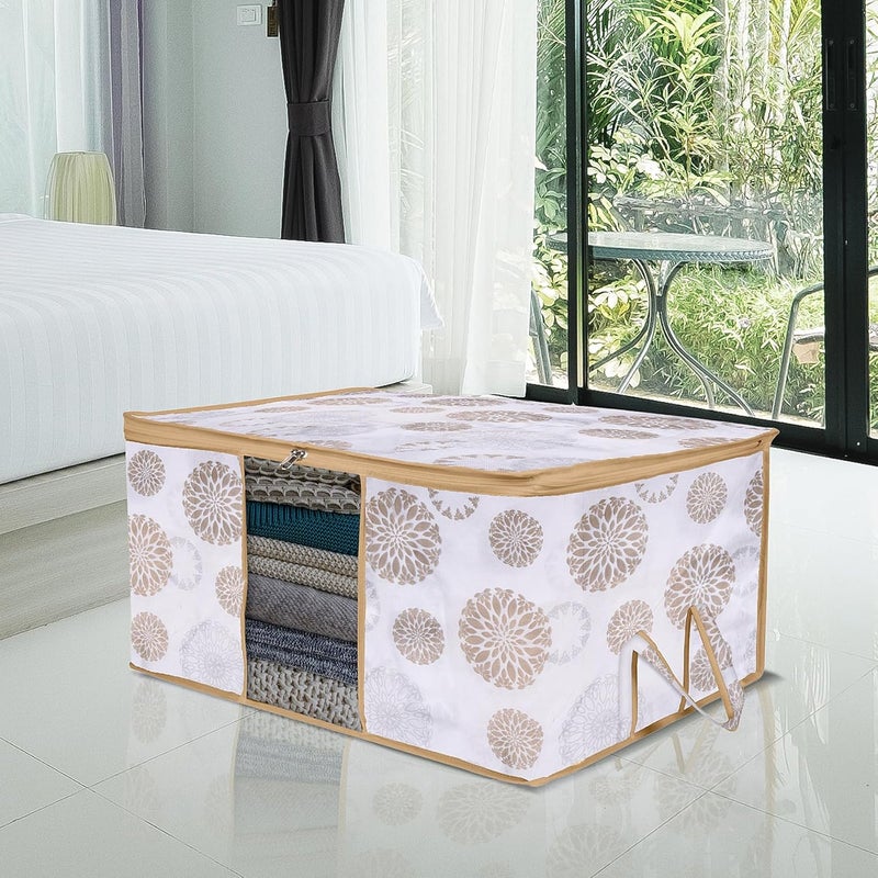 Kuber Industries Kuber Industries Pack of 6 Underbed Storage Bag Clothes Storage Organizer Visible Window Wardrobe Bag Closet Organization with Handle Zipper Clothes Bag GolaPrint White  - Image 2