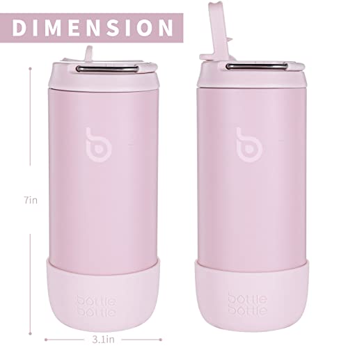 BOTTLE BOTTLE Kids Water Bottle 12 oz Kids Insulated Cup with Leak-proof Lid Silicone Boot Stainless Steel Straw Cup for School Sports Travel Gifts for Girls pink - Image 2