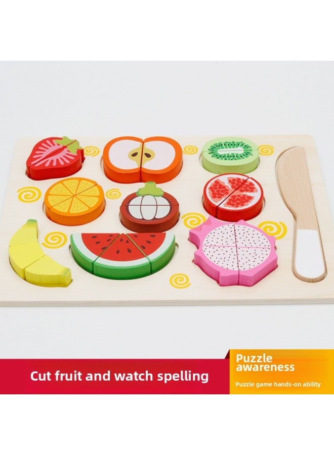 Children's Educational Wooden Magnetic Fruit Cutting Toy Fruit Vegetable Cutting Watching Playhouse Kitchen Toy Cutting-Color:Fruit Cut To See The Puzzle  - Image 1