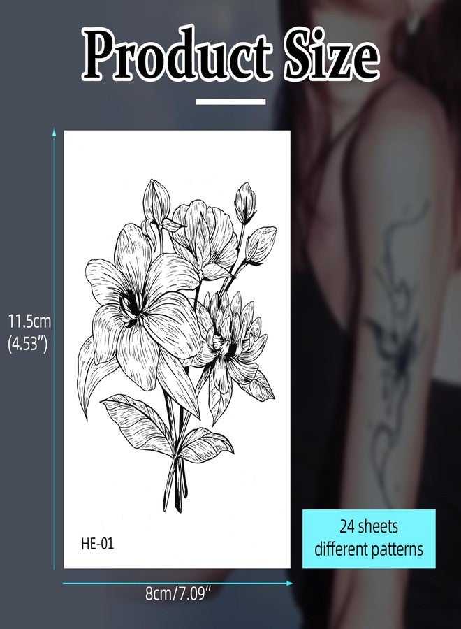 BAMTTOO 24 Sheets Temporary Tattoos Stickers Long Lasting Flower Temporary Fake Tattoos For Men Women Arm Neck Fake Body Arm Chest Shoulder Tattoos - Image 2