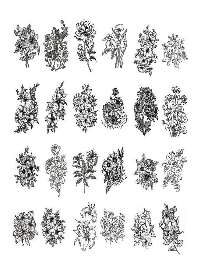 BAMTTOO 24 Sheets Temporary Tattoos Stickers Long Lasting Flower Temporary Fake Tattoos For Men Women Arm Neck Fake Body Arm Chest Shoulder Tattoos - Image 1