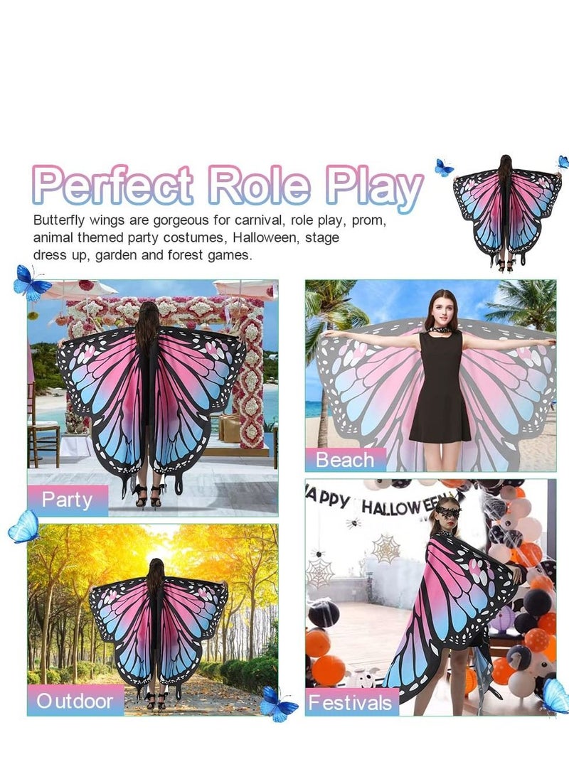 Excefore Butterfly Wings Women Adult Costumes Colorful Fairy Wing Cape Ladies Shawl Nymph Pixie Costume Accessory for Beach Party Cosplay Dancing, Pink  - Image 3