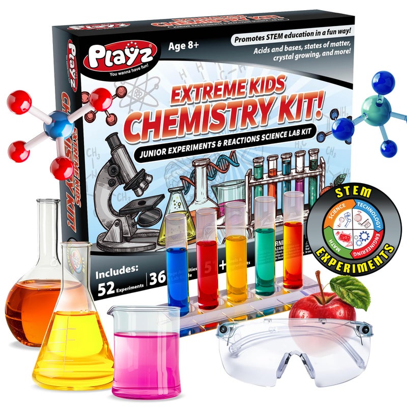 Playz 52 Extreme Kids Chemistry Experiments Set - STEM Activities & Science Kits for Kids Age 8-12 with 51+ Tools - Discovery Science Educational Toys & Gifts for Boys, Girls, Teenagers & Kids - Image 1