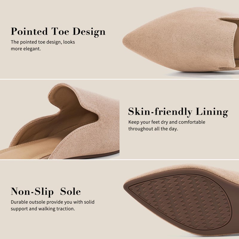 Ecetana Womens Mules Flats 2026 Pointed Toe Dressy Slip On Work Shoes for Business Comfortable Casual Slides Backless Loafers Apricot - Image 4