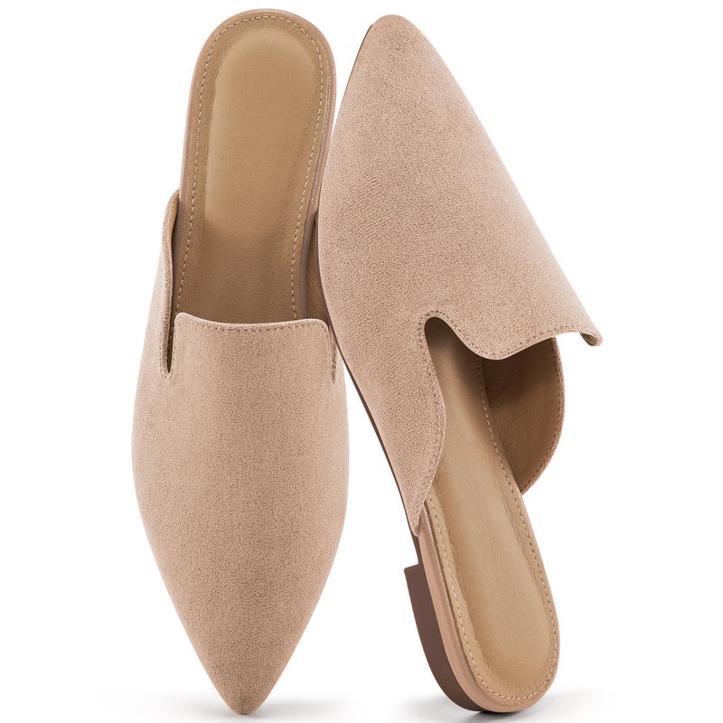 Ecetana Womens Mules Flats 2026 Pointed Toe Dressy Slip On Work Shoes for Business Comfortable Casual Slides Backless Loafers Apricot - Image 1