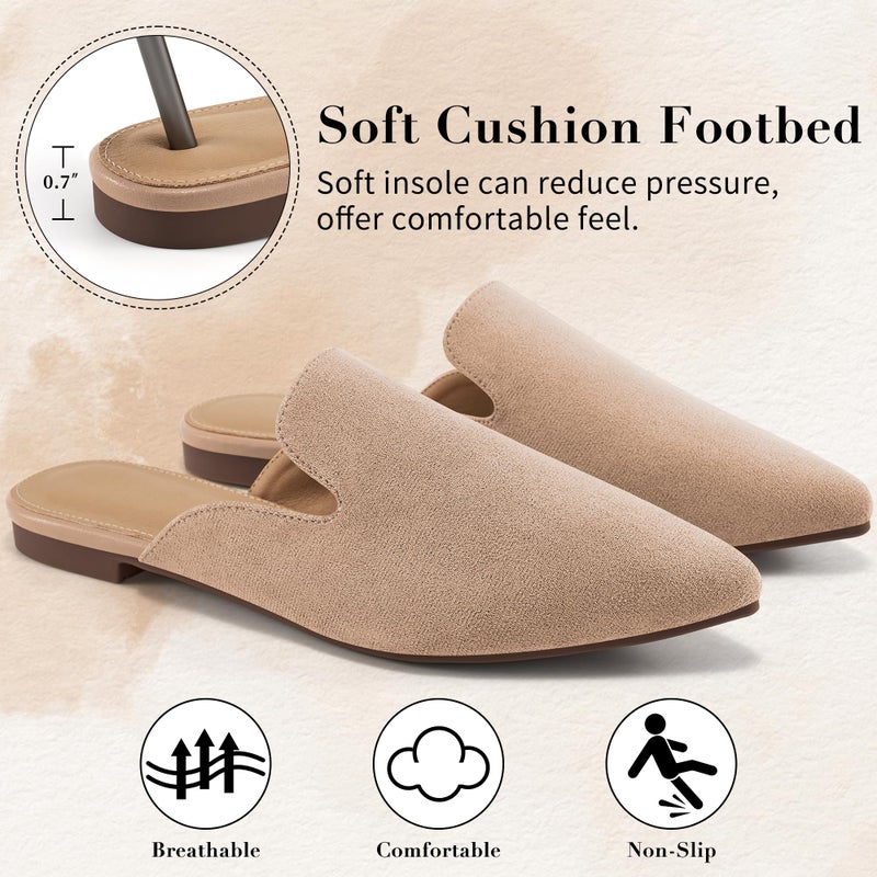 Ecetana Womens Mules Flats 2026 Pointed Toe Dressy Slip On Work Shoes for Business Comfortable Casual Slides Backless Loafers Apricot - Image 5
