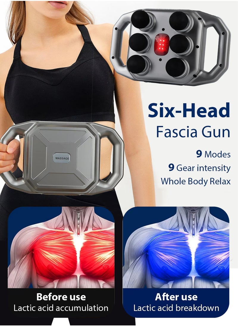 Generic - Portable Deep Tissue Six Head Fascia Massage Gun Pro Multi Head High Frequency Vibration Muscle Percussion Body Massager for Shoulder, Back, Foot, Leg, Waist, Calf, Arm, Knee, Neck, Thigh and Full Body Relaxation Handheld Rechargeable High-Torque Deep Tapping - Image 1