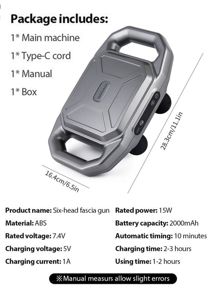 Generic - Portable Deep Tissue Six Head Fascia Massage Gun Pro Multi Head High Frequency Vibration Muscle Percussion Body Massager for Shoulder, Back, Foot, Leg, Waist, Calf, Arm, Knee, Neck, Thigh and Full Body Relaxation Handheld Rechargeable High-Torque Deep Tapping - Image 1
