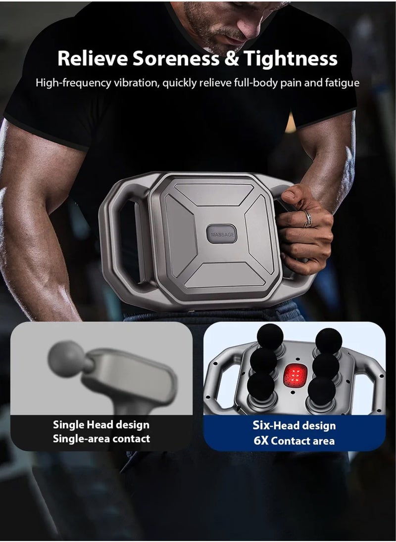 Generic - Portable Deep Tissue Six Head Fascia Massage Gun Pro Multi Head High Frequency Vibration Muscle Percussion Body Massager for Shoulder, Back, Foot, Leg, Waist, Calf, Arm, Knee, Neck, Thigh and Full Body Relaxation Handheld Rechargeable High-Torque Deep Tapping - Image 1