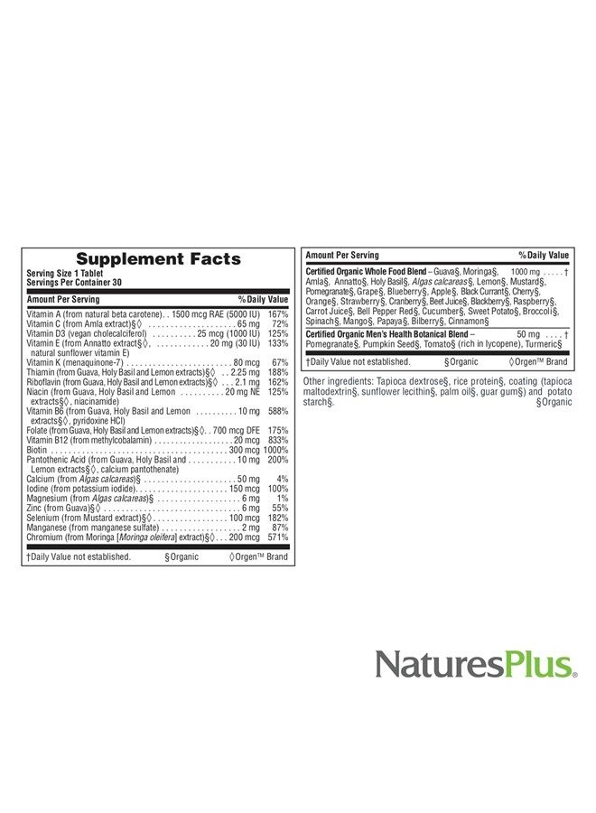 Nature's Plus ناتشرز بلس مصدر الحياة حديقة الفيتامينات المتعددة المعتمدة للرجال - مكونات غذائية نقية وطبيعية - تعزيز الطاقة - 30 قرص نباتي (30 حصة) - Image 4