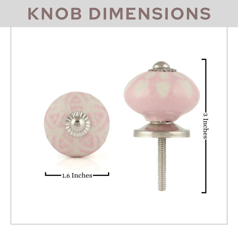 Rasiya Art Drawer Knobs - Handmade Ceramic Dresser Pull Handle Kitchen Cabinets Countryside Farmhouse Boho Decor Furniture Hardware - Pink - Pack of 12 - Image 2