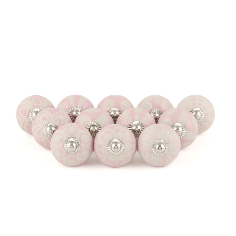 Rasiya Art Drawer Knobs - Handmade Ceramic Dresser Pull Handle Kitchen Cabinets Countryside Farmhouse Boho Decor Furniture Hardware - Pink - Pack of 12 - Image 1