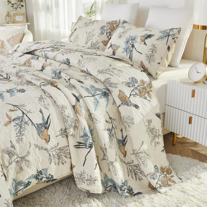 Brandream Bird Bedding King American Country Style Comforter Set King Size 100 Cotton Quilt Set Reversible