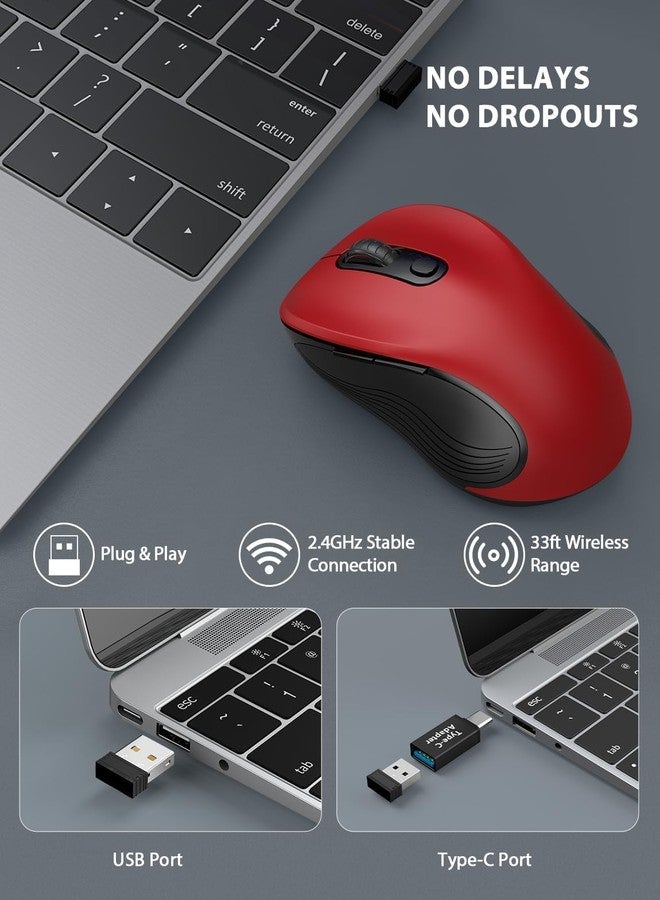 Trueque Wireless Mouse for Laptop, 2.4G Ergonomic Computer Mouse with 3 Adjustable DPI Levels, Page Up & Down Buttons, USB Mouse for Chromebook, PC, Desktop, Notebook, MacBook (Red) - Image 2