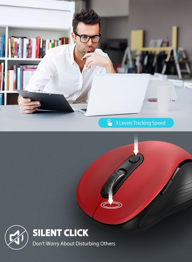 Trueque Wireless Mouse for Laptop, 2.4G Ergonomic Computer Mouse with 3 Adjustable DPI Levels, Page Up & Down Buttons, USB Mouse for Chromebook, PC, Desktop, Notebook, MacBook (Red) - Image 3