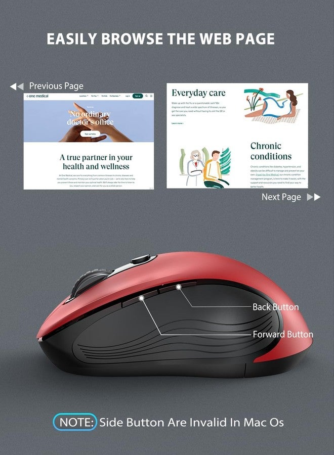 Trueque Wireless Mouse for Laptop, 2.4G Ergonomic Computer Mouse with 3 Adjustable DPI Levels, Page Up & Down Buttons, USB Mouse for Chromebook, PC, Desktop, Notebook, MacBook (Red) - Image 4