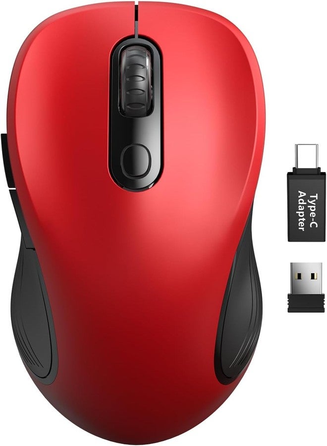 Trueque Wireless Mouse for Laptop, 2.4G Ergonomic Computer Mouse with 3 Adjustable DPI Levels, Page Up & Down Buttons, USB Mouse for Chromebook, PC, Desktop, Notebook, MacBook (Red) - Image 1