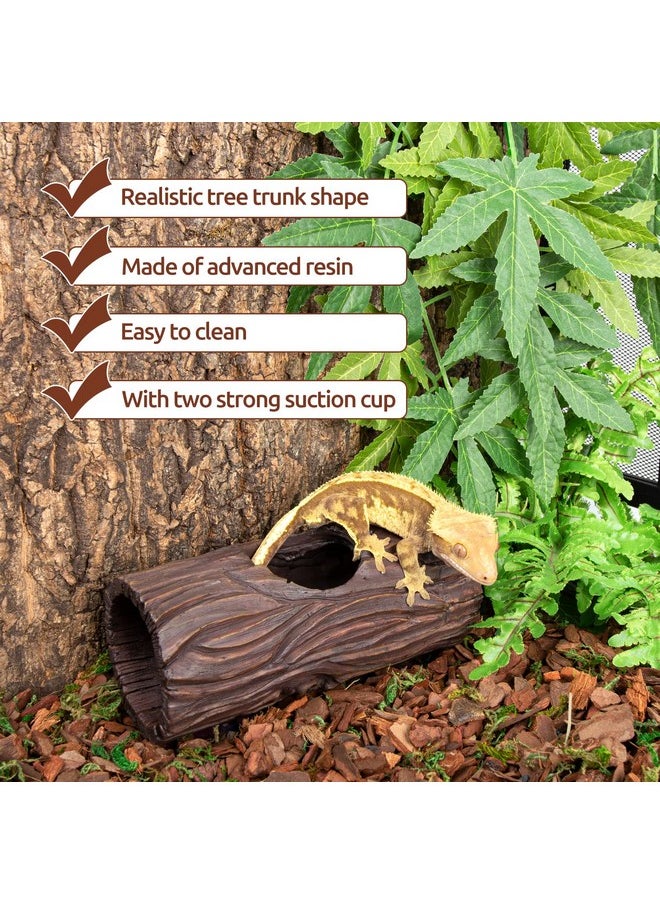 REPTIZOO - Reptile Hide Cave Resin Hollow Tree Trunk Hideout Hermit Crab Climbing Toys Reptile Shelter Sleeping Cave For Arboreal Reptiles, Hermit Crabs, Leopard Gecko, Lizard Terrarium Decor - Image 1