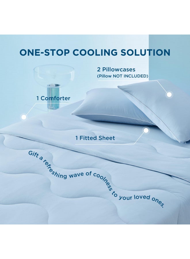 Bedsure Bedsure Breescape Cooling Comforters, King Size Comforter Set, Soft Cooling Blanket for Hot Sleepers, Double-Sided Cool Tech Bedding Set, 1 Breathable Comforter, 2 Pillowcases, 1 Fitted Sheet  - Image 4
