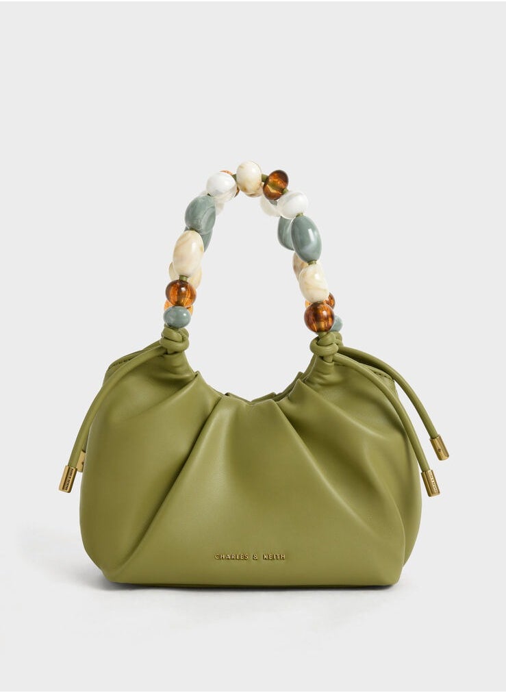 Charles & Keith Charles & Keith Aviary Beaded Acrylic Handle Slouchy Bag  - Image 1