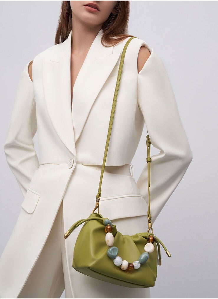 Charles & Keith Charles & Keith Aviary Beaded Acrylic Handle Slouchy Bag  - Image 2