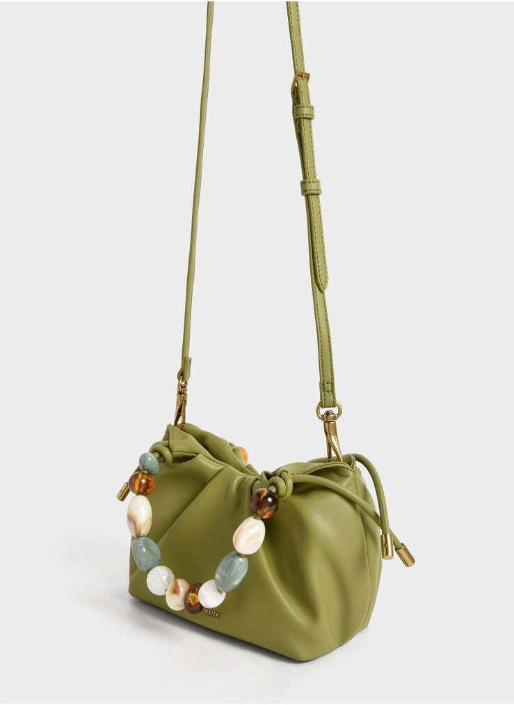 Charles & Keith Charles & Keith Aviary Beaded Acrylic Handle Slouchy Bag  - Image 3