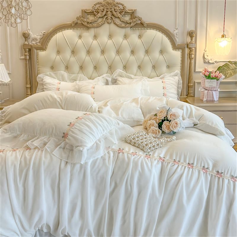 MOOWOO Chic Ruffle Lace Twin Duvet Cover Set-Princess Girl Bedding-2 Piece Comforter Duvet Cover with Zipper Closure,Coquette Room Decor-White,Twin Size - Image 5