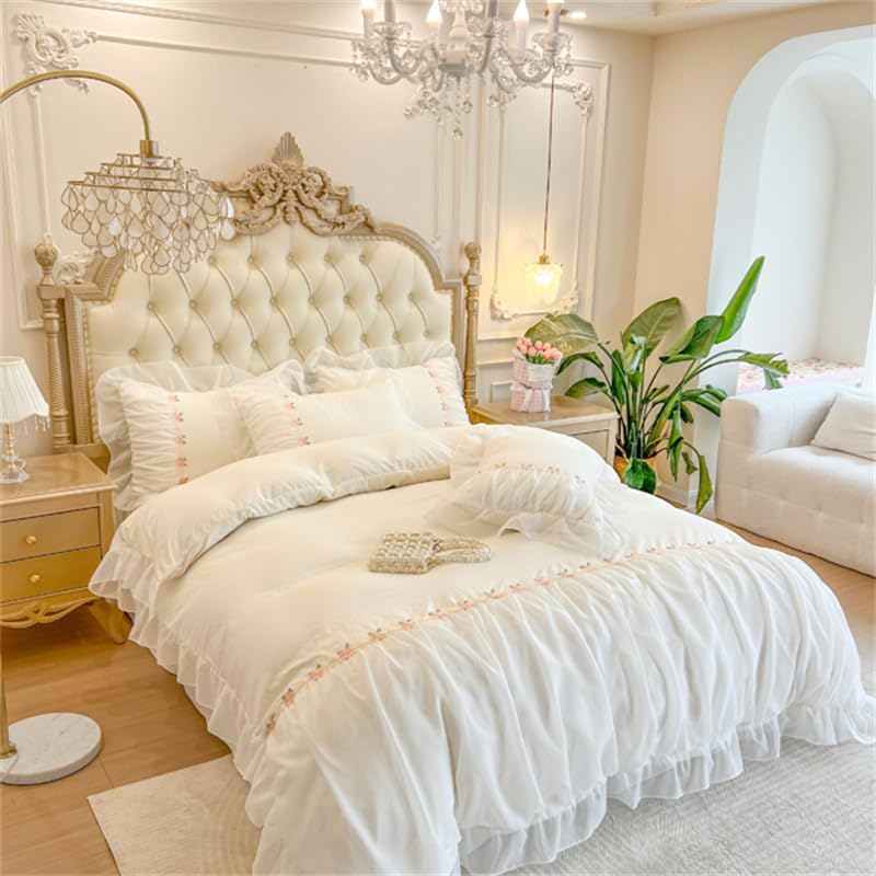 MOOWOO Chic Ruffle Lace Twin Duvet Cover Set-Princess Girl Bedding-2 Piece Comforter Duvet Cover with Zipper Closure,Coquette Room Decor-White,Twin Size - Image 3